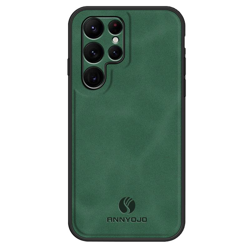 

ANNYOJO For Samsung Galaxy S22 Ultra 5G Magnetic Car Mount Phone Cover PU Leather+PC+TPU Case Green