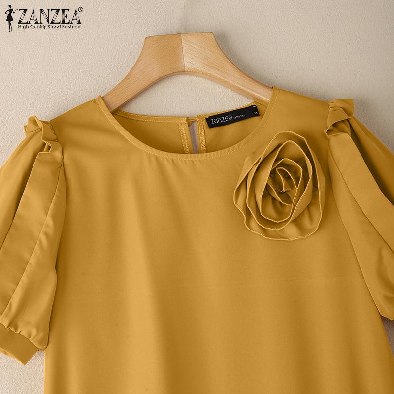 ZANZEA Women Summer Casual Round Neck Loose Short Sleeve Dress