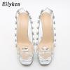 Eilyken Autumn New Fashion Heels Bling Peep Toe Spike Pumps Women High Heels Shoes Platform Shallow Slip-On Party Ladies Sandals Shoes