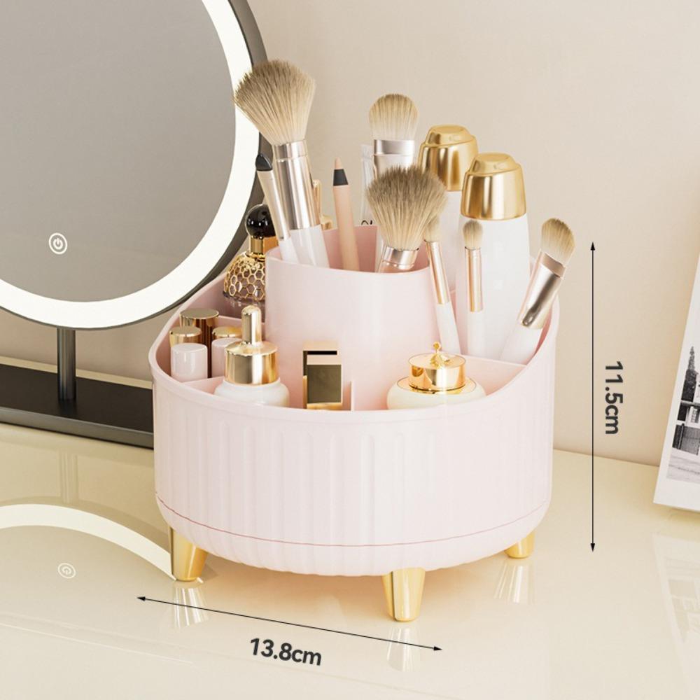 PP Makeup Brushes Storage Box 7 Slot 360° Rotating Cosmetic Brush Holder Multi-Functional Dustproof Desktop Storage Rack