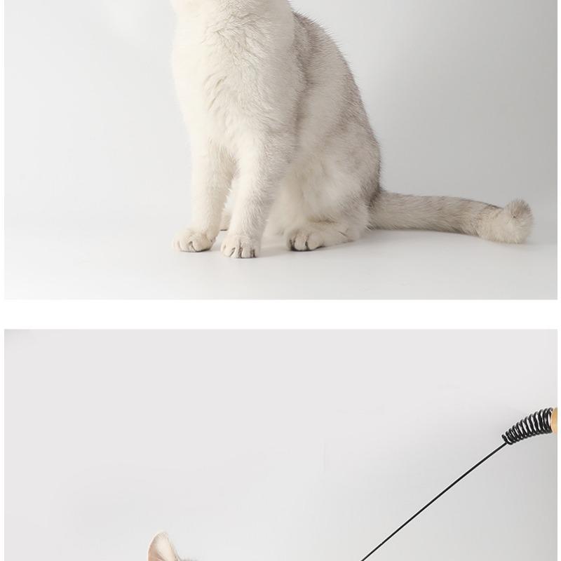 Cat Funny Stick Long Rod Cork Handle Spring Funny Cat Stick Cat Interactive Toy Unbreakable With Bell