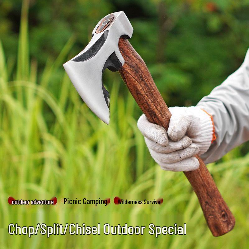 Hand-Forged Long-Handled Camping Axe for Wood Splitting and Firewood Cutting