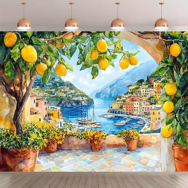 2D Sommerurlaub Wandteppich, Mittelmeerblick für Party & Heimdekoration