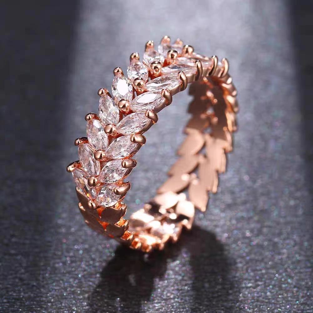 Damen Platin-plattierter Doppelreihen Zirkon Roségold Luxusring