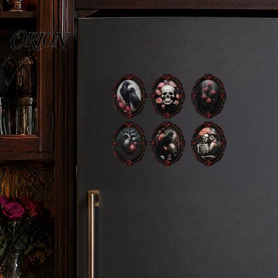 Vintage Oval Photo Frame Decor Halloween Gothic Refrigerator Magnet, Retro Fridge Magnets, Distressed Unique Party Favors Dark Style Whiteboard