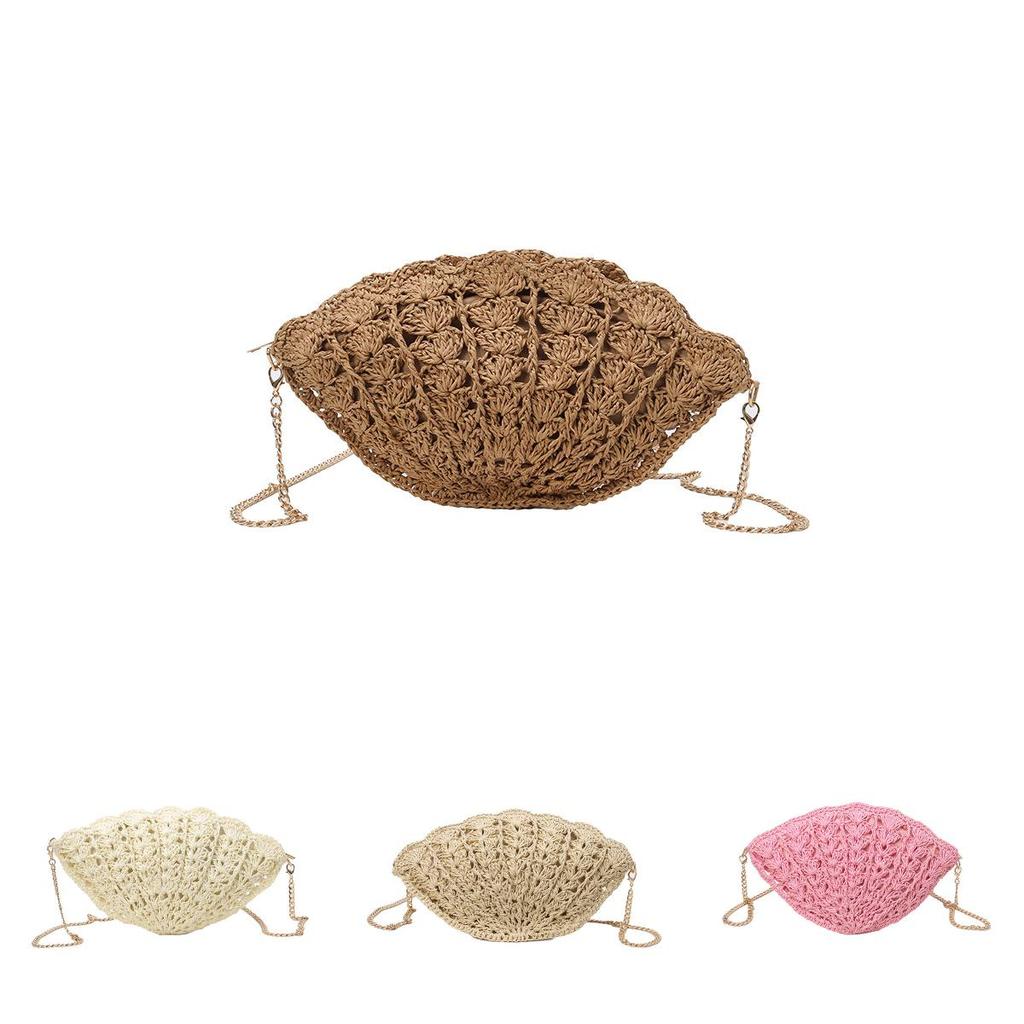 Simple Solid Color Shell Shaped Women Casual Woven Chain Bag For Daily Casual Wear
