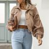 Giacca Corta in Velluto a Coste Vintage Autunnale da Donna Cappotto Monocolore Revers Manica a Lanterna Monopetto Capospalla