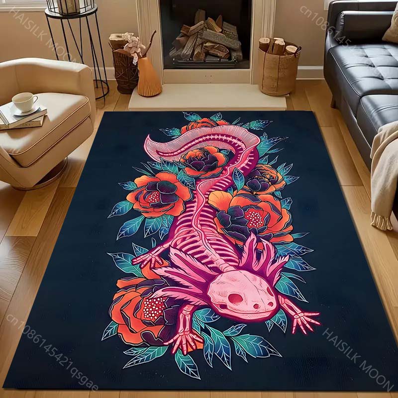 Salamander- und Blumendruck Teppich für Wohnzimmer Schlafzimmer Bettseite Sofa Bodenmatte Moderne Heimdekoration Gang Korridor Bereichsteppich