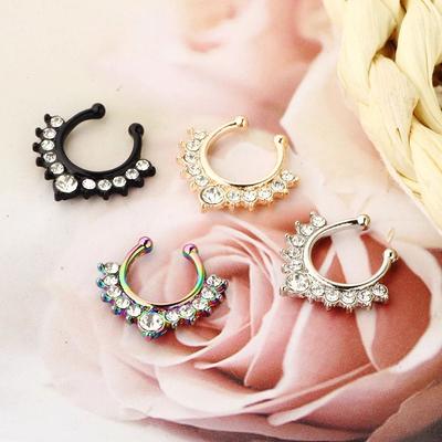 Retro Unisex Simple Metal Punk Rhinestone Bear Nose Cuff Fake Nose Ring Body Jewelry Nose Stud