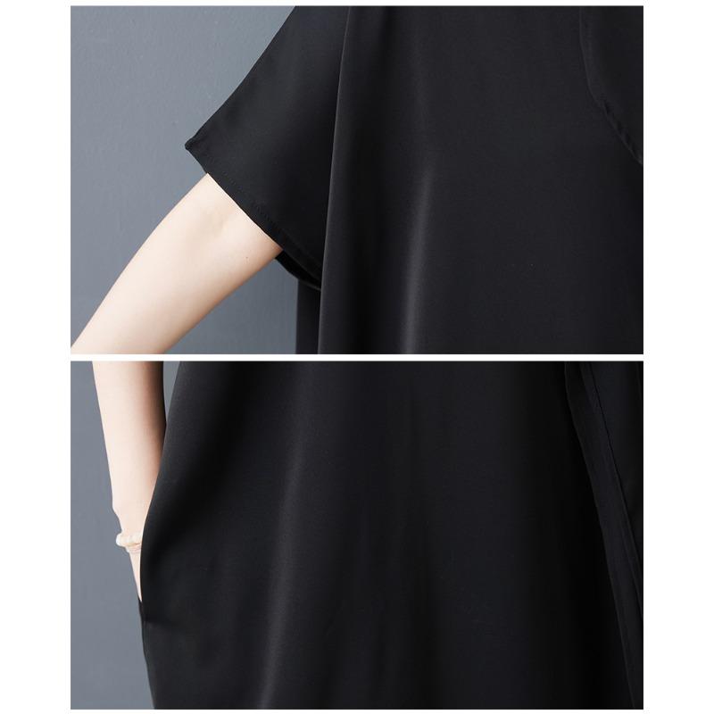 DIMANAF New 2026 Summer Women Plus Size Vintage Elegant Lady Long Dress Black Chiffon Loose Oversize Maxi Clothing