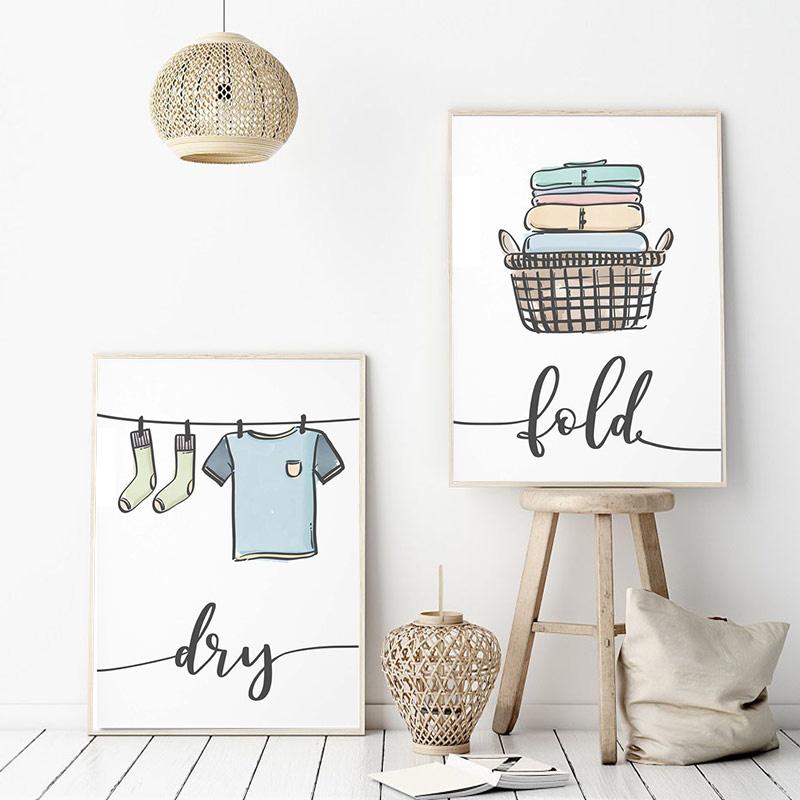 Wash Dry Fold Repeat Laundry Sign Colorful Wall Art Canvas Nordic Posters and Prints Pictures Room Home Decor Painting Cuadros
