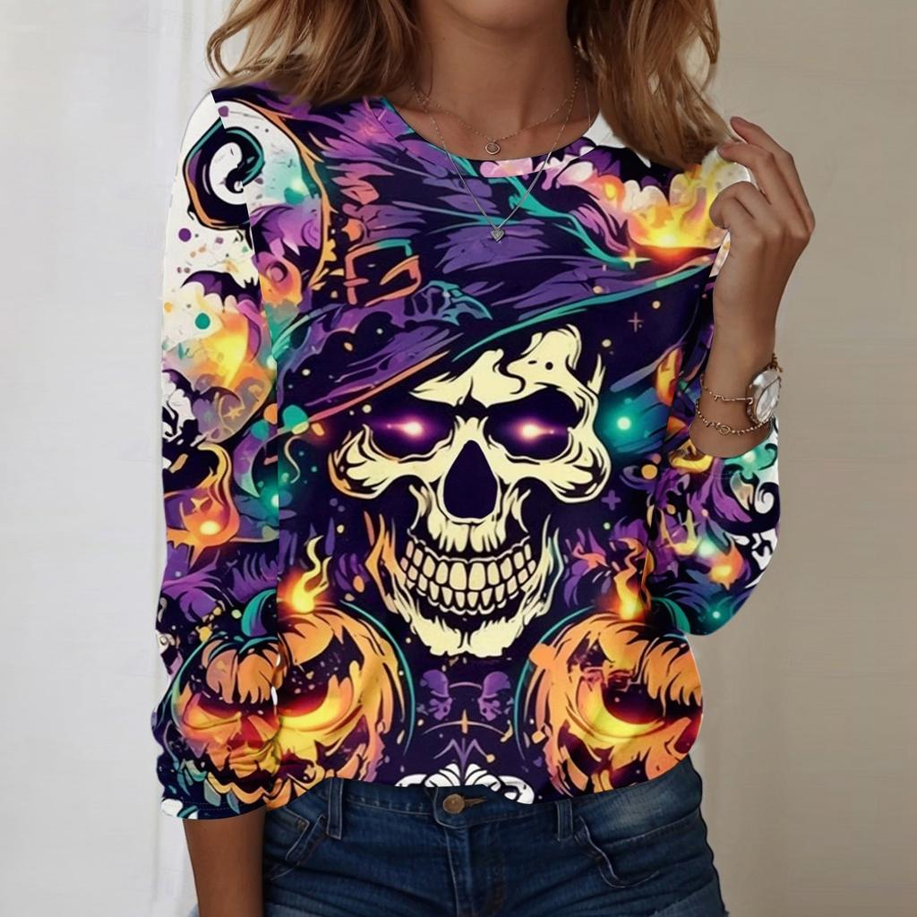 Women's Halloween Printed Round-neck Loose Long-sleeved Top