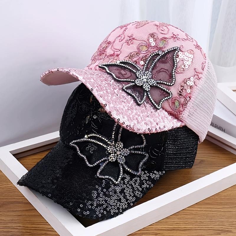 Women's Duckbill Baseball Cap with Large Butterfly Sequin Decoration - Breathable Hat Suitable for Spring, Summer, Autumn