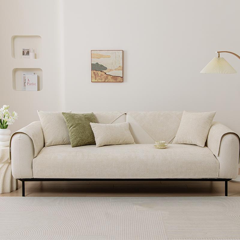 Chenille Four Seasons Universal Sofa Cover Sofa Pad Solid Color Plaid Sofa Mat for Living Room Non-Slip L Shaped Couch Cushion