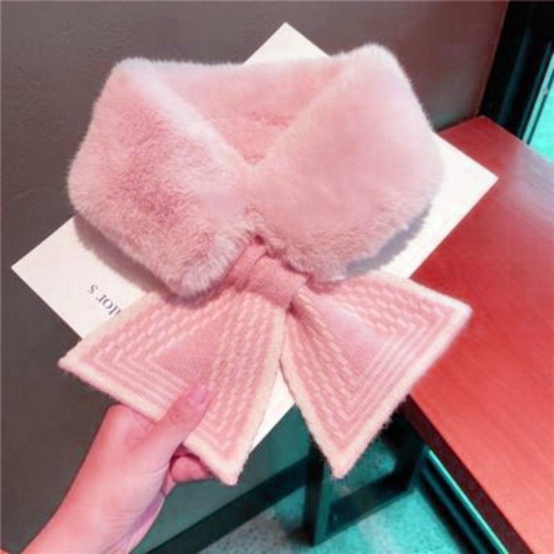 Winter Scarf Women's Knitted New Korean Version Student Thickened Warm Plush Scarf Woolen Cross Wool Collar