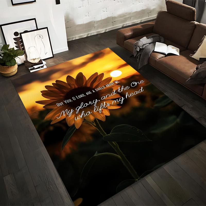 Sunflower with Inspirational Quote Non-slip Rug Suitable for Living Room and Bedroom Sofas.