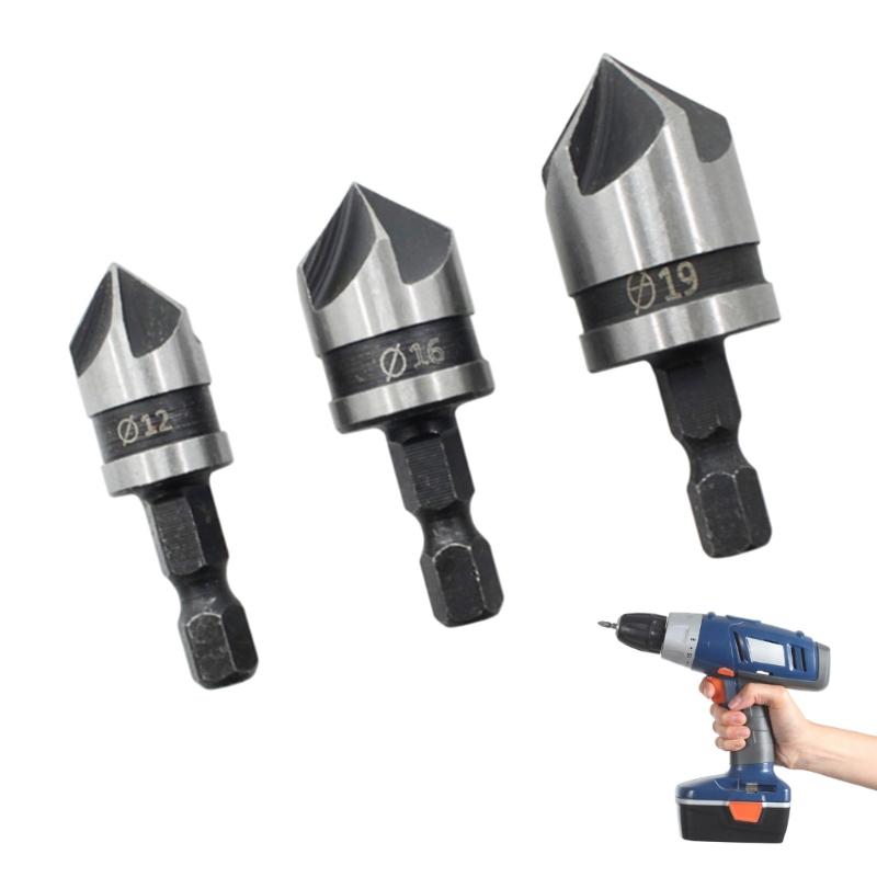 Pack Of 3 High Carbon Steel 90 Degree Countersink Drill Bits 12mm 16mm 19mm For Wood Metal And Plastic Accurate Work