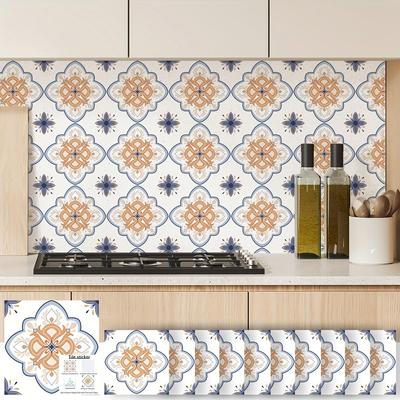 1set/10pcs Retro Floral Tile Pattern Tile Stickers, Home Renovation Remodeling Kitchen Oil Resistant Bathroom Waterproof Decorative Wall Stickers