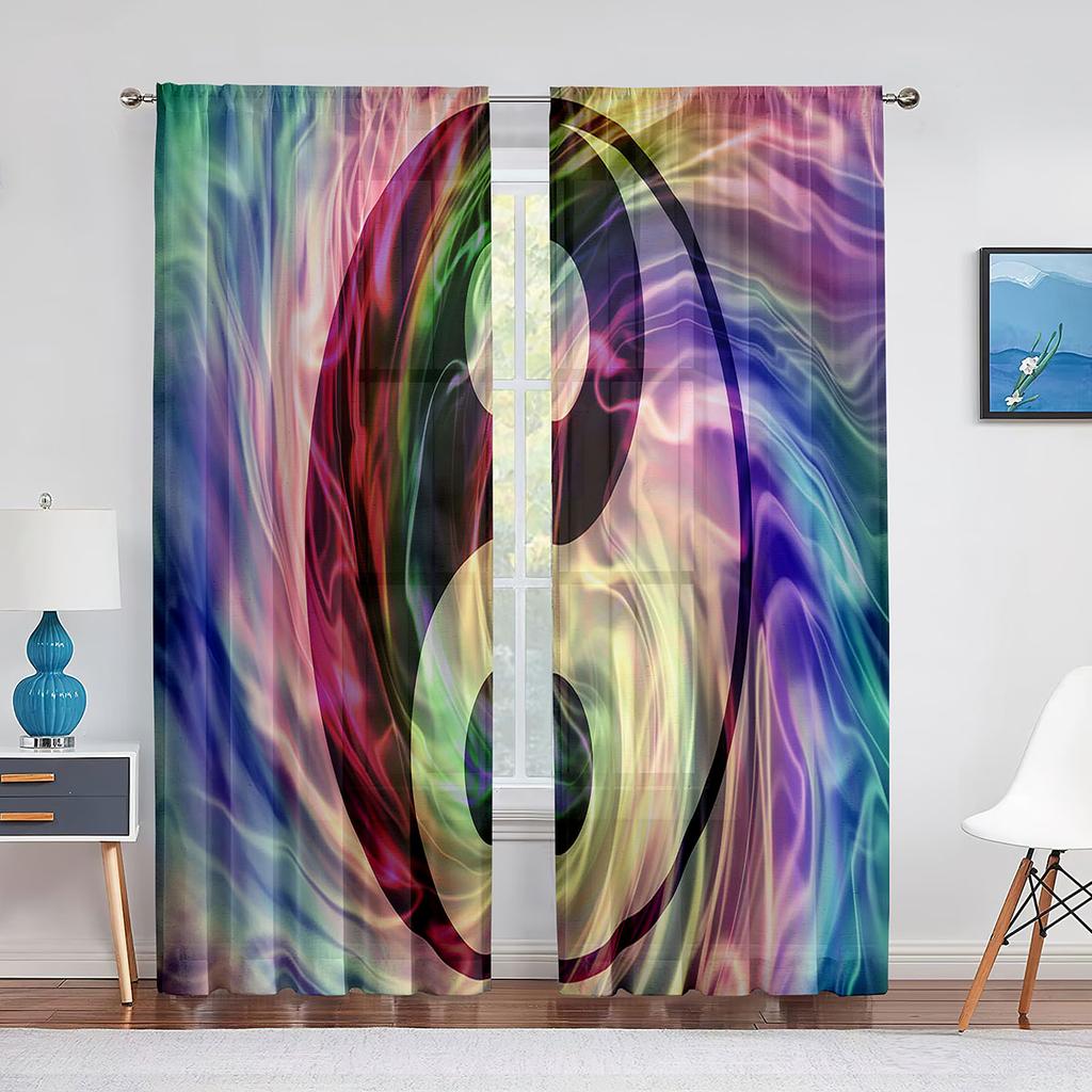 Yin Yang Trippy Psychedelic Art Tulle Voile Curtains for Bedroom Window Decor Living Room Sheer Curtains Blinds Organza Drapes