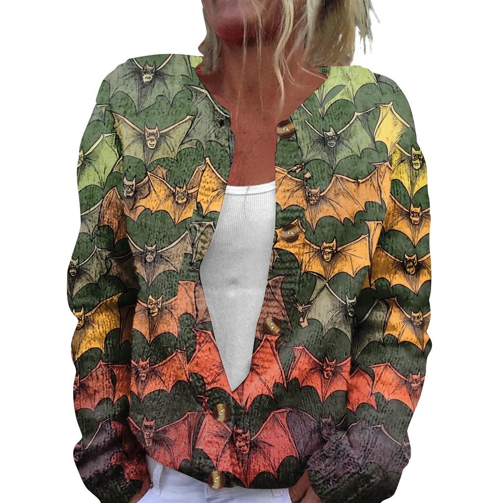 Modische, bedruckte Strickjacke mit langen Ärmeln und Knopfleiste für Damen