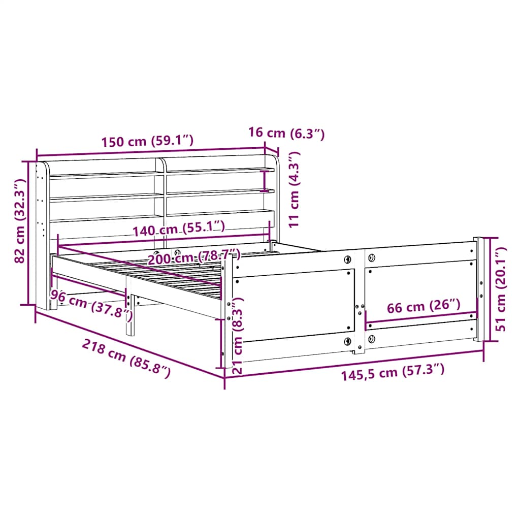 Bed Frame with Headboard Without Mattress White 140 x 200 cm