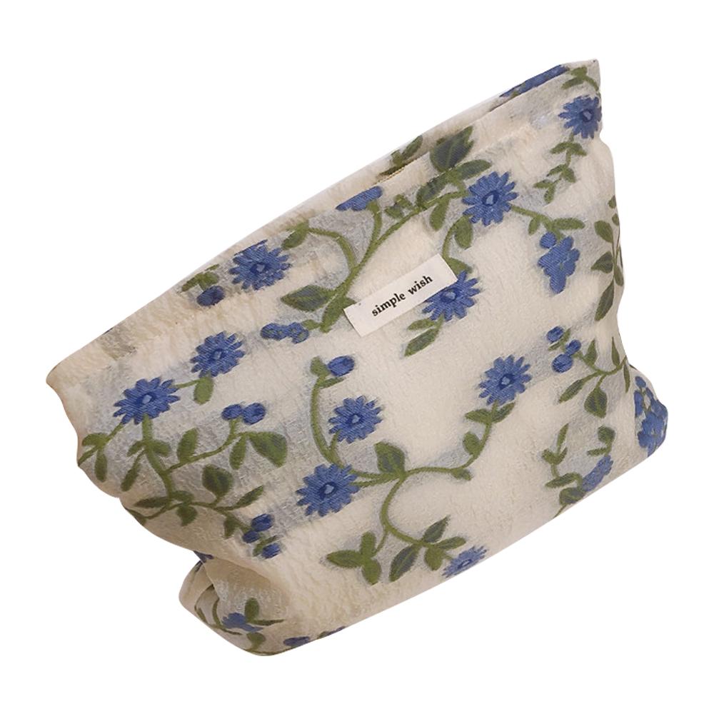 206 Chamomile Pattern Cosmetic Organizer Travel Bag Large Canvas Toiletries Women Teen Girls Makeup Storage Pouch