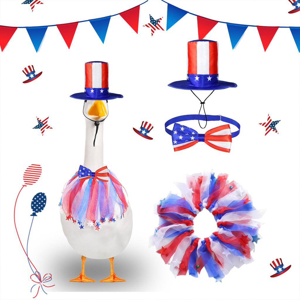 Independence Day Festive Goose Outfits with Bow Tie and Hat 250th Anniversary Goose Outfit for Outdoor Patio Yard Lawn Art