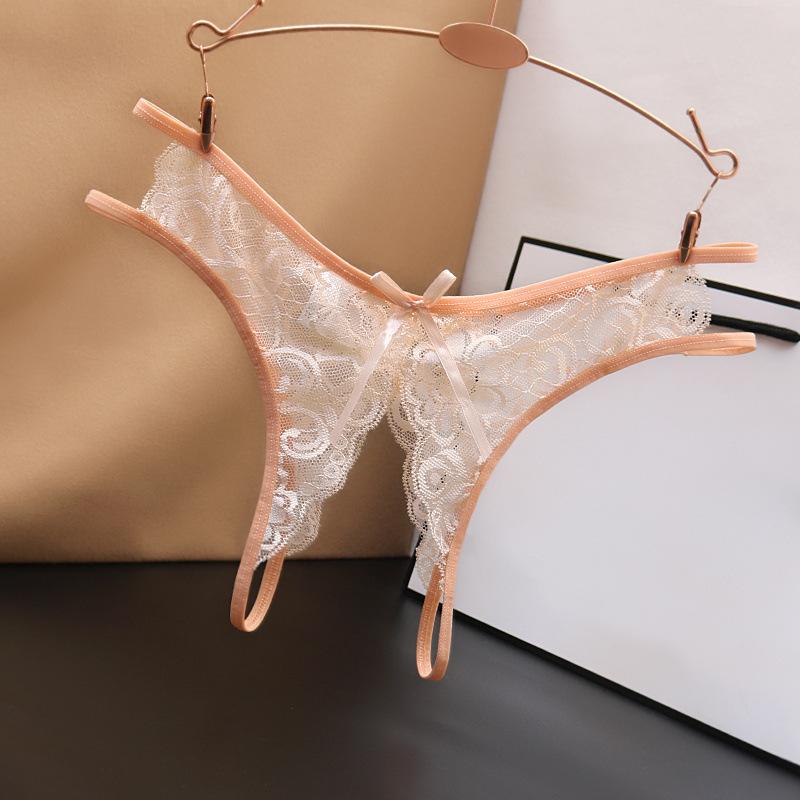 Sexy Lingerie Women's Sexual Panties Crotchless Opening Transparent G-strings Thongs Bow Underwear for Women Lace Erotic Panties