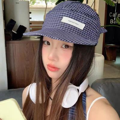 Plaid Sunscreen Headscarf Hat Lace Strappy Bandana Cap Casual Headscarf Baseball Hat  Women