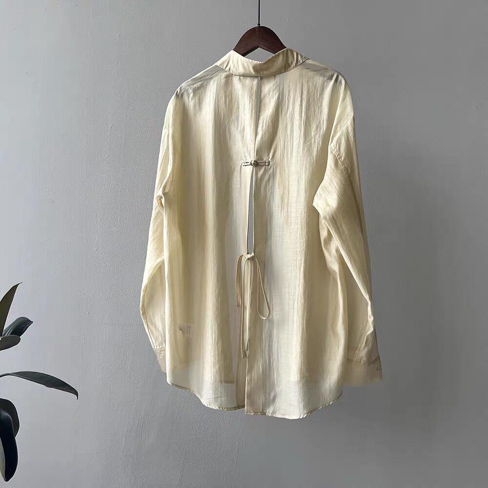 Women's Lightweight Tencel Sun Protection Jacket - 2025 Summer Frog Button Long Sleeve with Back Slit