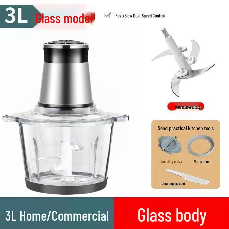 Stainless Steel Electric Meat Grinder & Multi-function Food Processor with Dough Kneading, Garlic Paste, and Vegetable Shredder