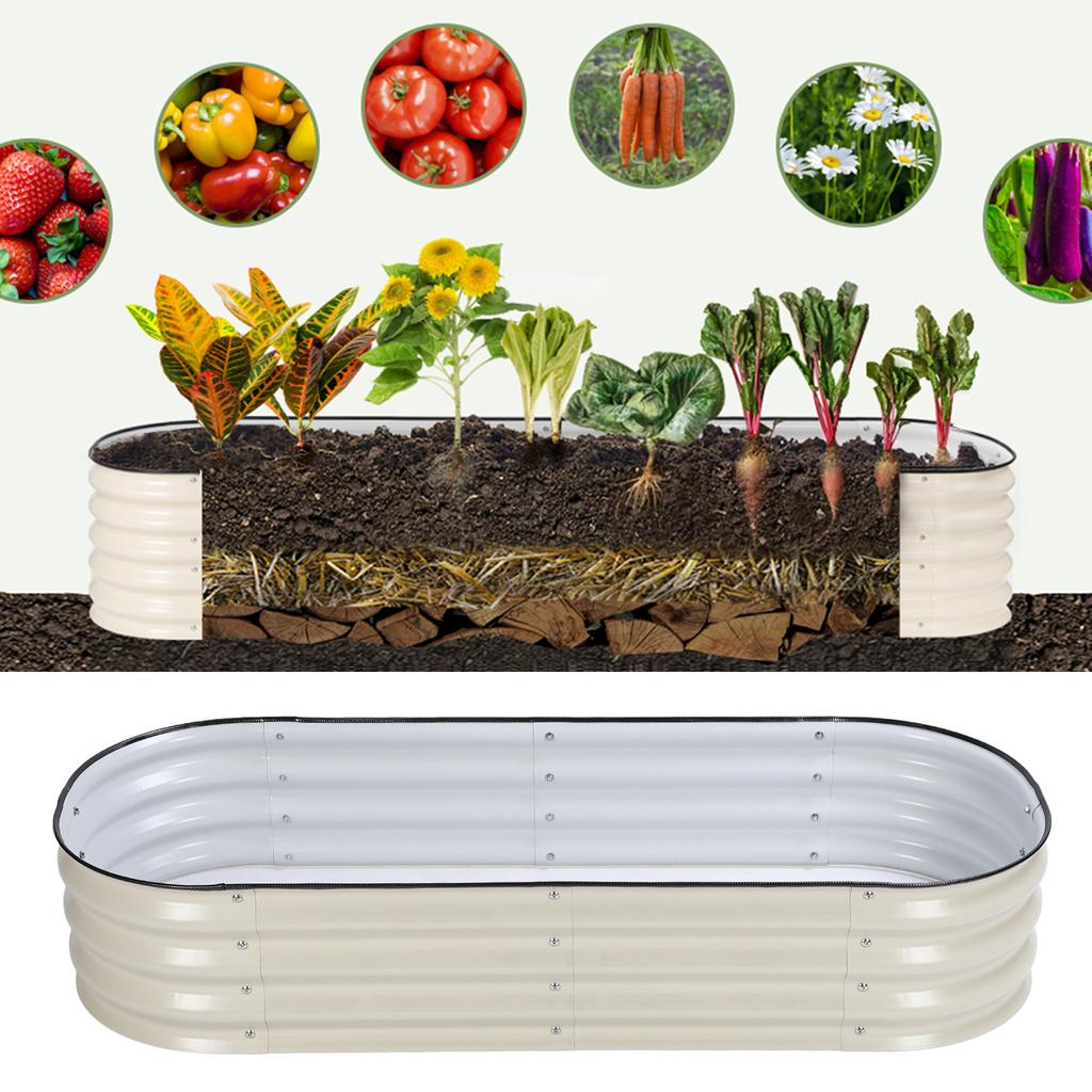 Raised Garden Bed Steel   Outdoor Planter Box with Open Bottom for Vegetables Fruits Flowers