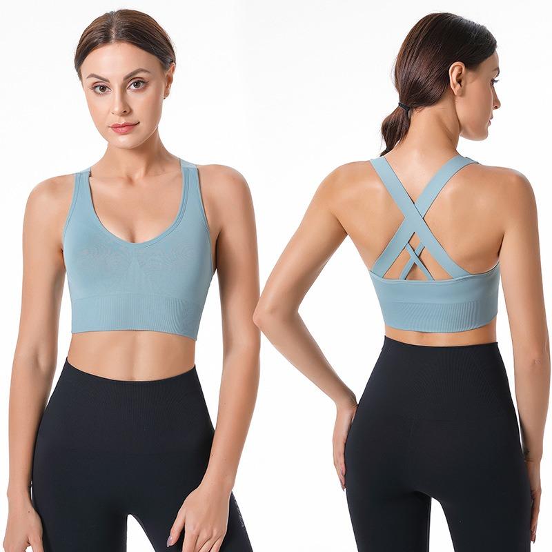 Women Cross Back Sports Bra Breathable Comfortable With Chest Pads For Gym Yoga Running Fitness