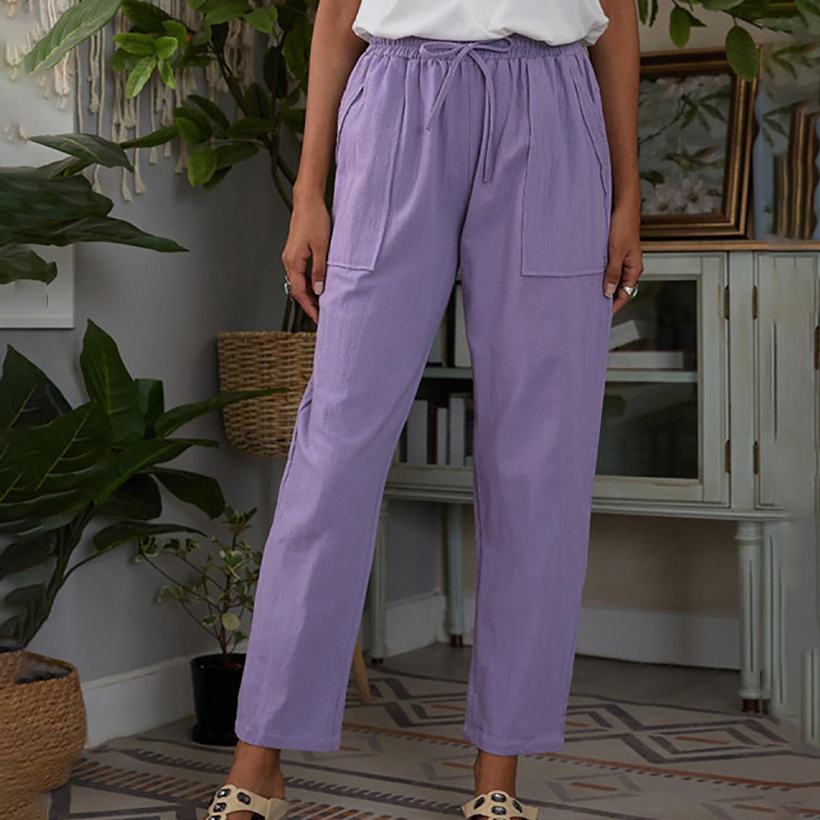 

Женская мода плюс размер эластичные хлопковые повседневные брюки с завязками и карманами XXXXXL фиолетовый