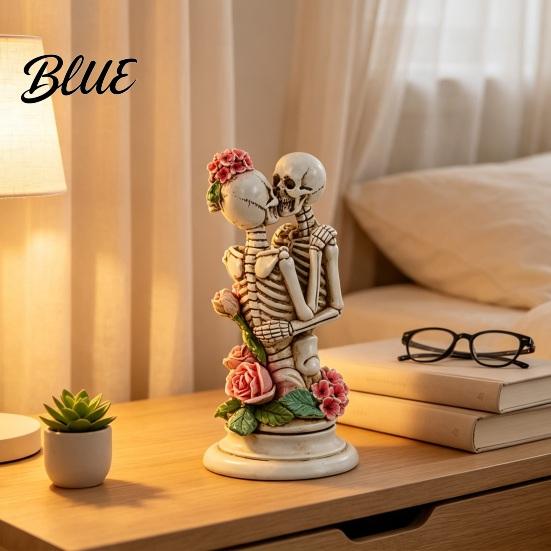 Resin Gothic Art Sculpture Hugging Skeleton Couple Figurine with Roses Eternal Love Skull Exquisite Lovers Statue Statue Day of The Dead Halloween