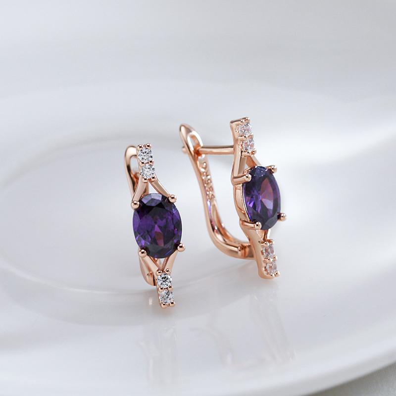 Shiny Purple Natural Zircon Drop Earrings For Women Trend  Rose Gold Color Bride Wedding Fine Jewelry Crystal Gift