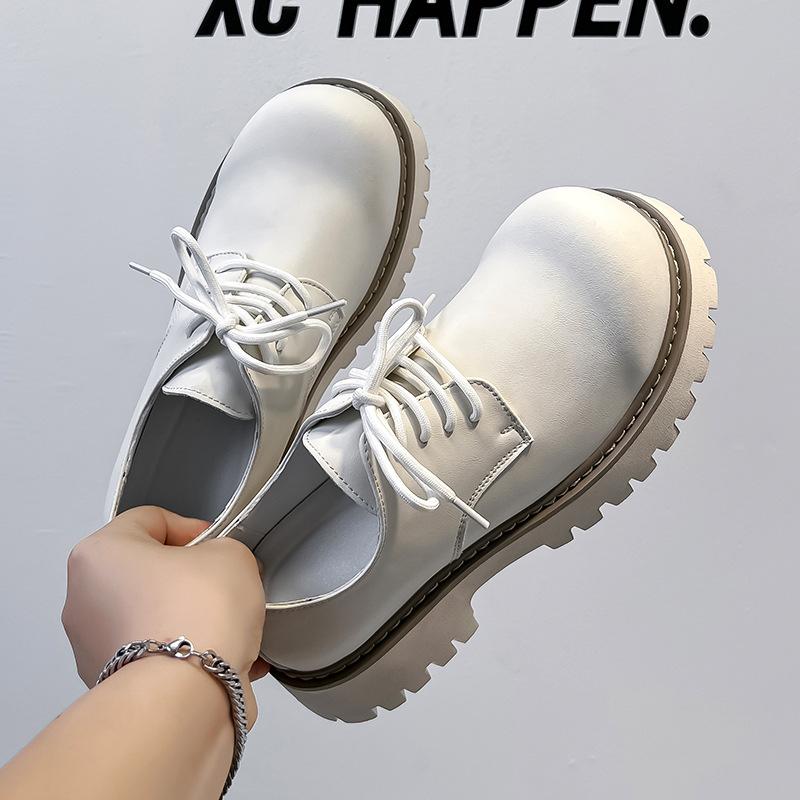 Mens Casual Leather Derby Shoes Men's Thick Sole Big Toe Youth Trendy Shoes Men Lace-up Heightened Shoe New