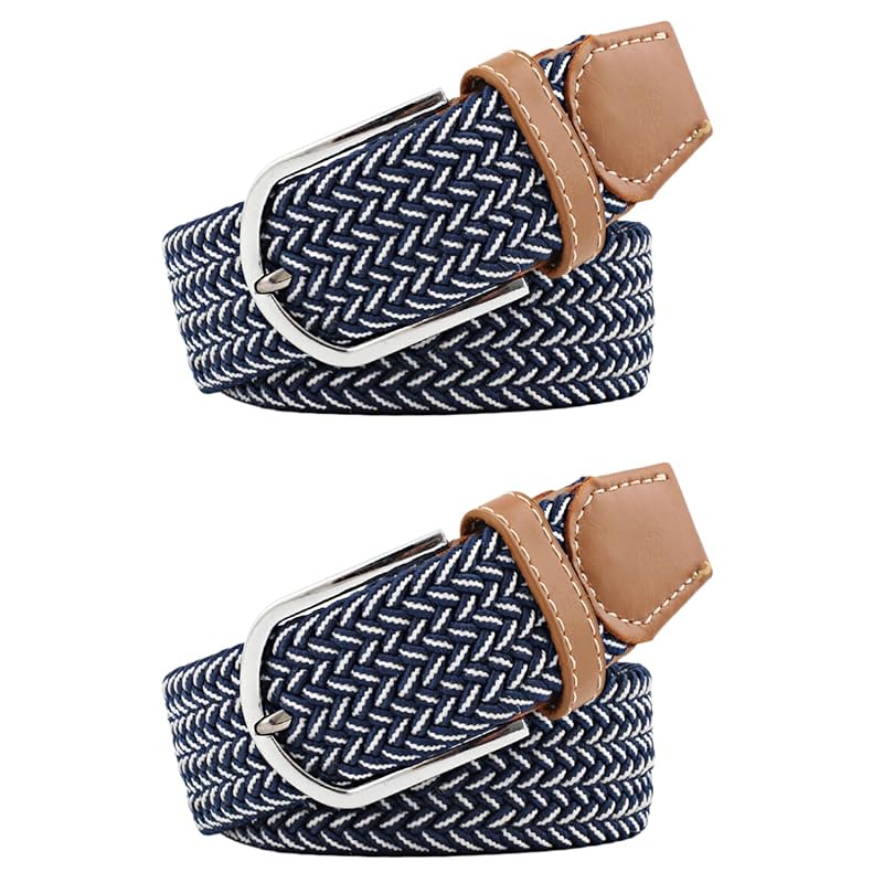 

[RAKUKOU] belt men s mesh belt Set of 2 Free size adjustment braid ladies elastic belt extend casual business gentleman (blue white, 105CM)