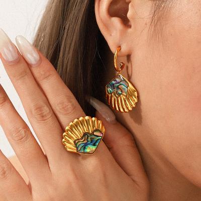 Set di Anello e Orecchini in Acciaio Inossidabile Stile Oceano di Alta Gamma per Donna - Gioielli alla Moda, Resistenti allo Sbiadimento