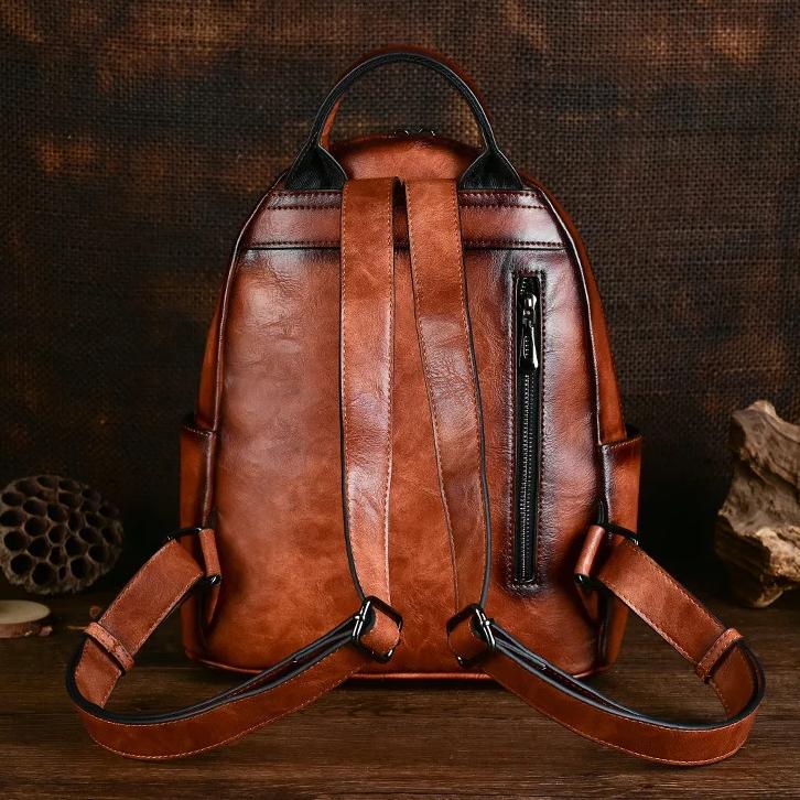 Johnature Mochila de couro feminina retrô com estampa de elefante, estampa de grande capacidade, bolsas de viagem para lazer