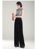 Women's High-Waist Golden Velvet Wide-Leg Pants - Spring/Summer 2026 Collection, Fashionable Black Drapey Casual Style.