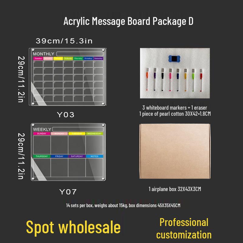 Custom Magnetic Wipeable Acrylic Fridge Calendar Board Sticker.