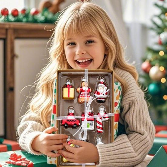 Christmas Mini Glass Ornaments Set Small Vintage Snowman Santa Tree Snowflake Candy Cane Ornaments