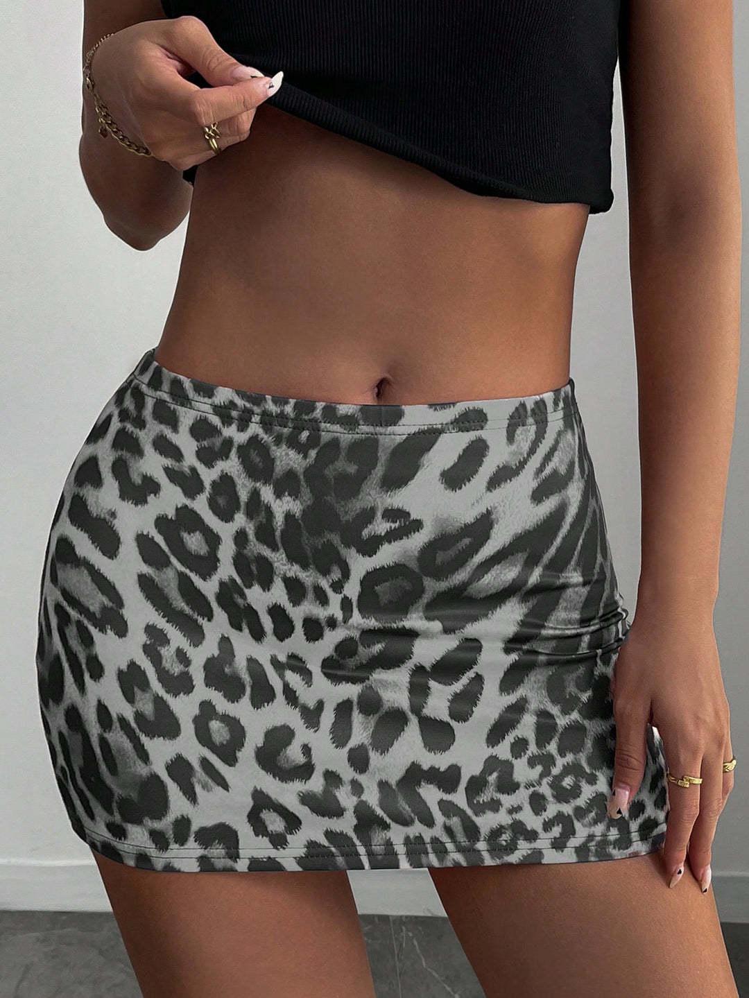 Женская облегающая мини-юбка с леопардовым принтом Extra Large серый/леопардовый