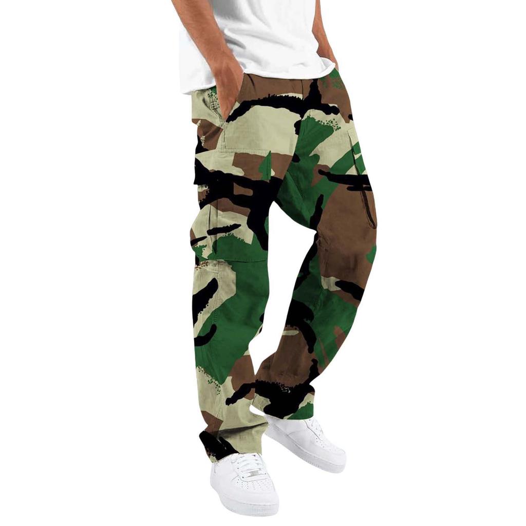 Herre Camouflage Cargo Bukser med Snor - Alsidige, Afslappede, Design med Mange Lommer til Forår og Efterår.