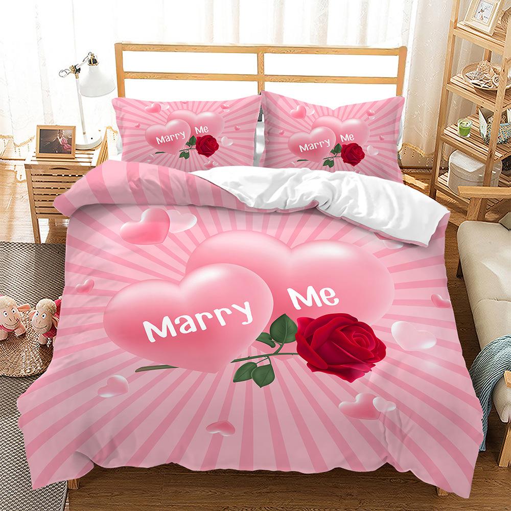 Simple Couple Bohemian Romantic Flower Bed Three-Piece 3D Digital Printing Kit Quilt Cover