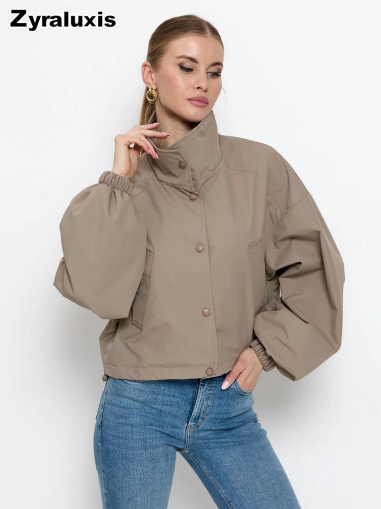 Giacca a vento corta da donna per primavera/autunno, vestibilità larga, mini giacca