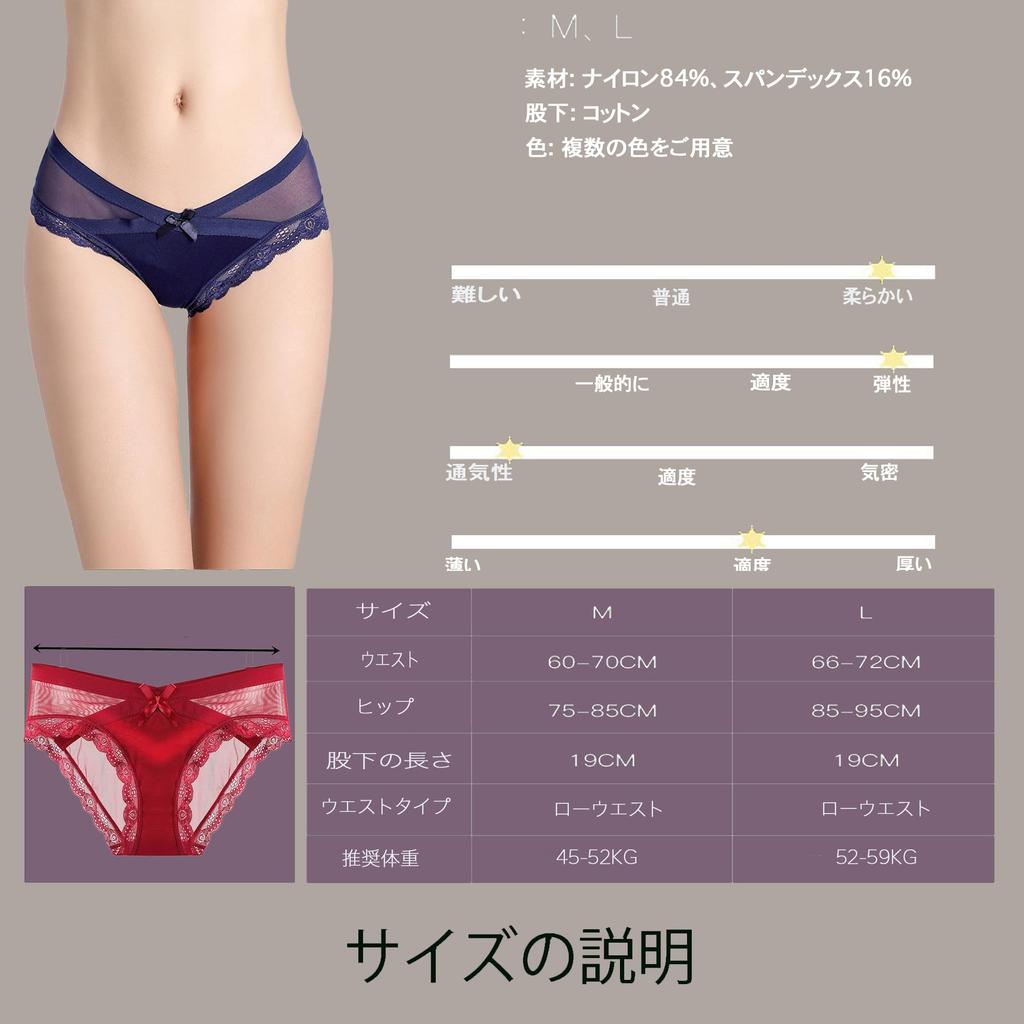 Sexy Regular Sheer Flattering Feminine Lingerie 5 [LMBM] Women's Shorts, Underwear, Panties, Lace, Panties, 5-Piece Set, (JP, Alphabet, M, Colors)