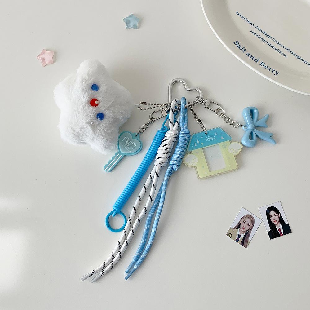 Cute Little Bear Doll Keychain Plush Backpack Pendant Acrylic Photocard Holder Student Kpop Idol Photo Card Bag Key Buckle