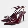 Fashion Luxury Brand Designer Ankle Strap High Heels Women Sexy Pointed Toe Patent Leather Heeled Sandals Bow Banquet Thin Heels Pumps